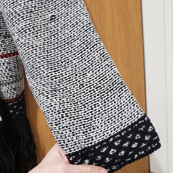 christopher & banks, open front fringe black & white cardigan sweater, XL - Picture 6 of 16